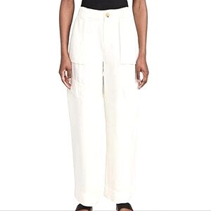 H by Halston White Linen Blend Pants Cropped High Waist Elastic Back Pockets